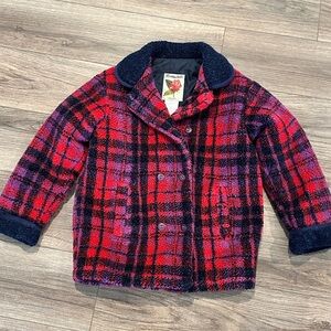 Rothschild Kids Plaid Pea Coat in Red and Purple M 10-12
